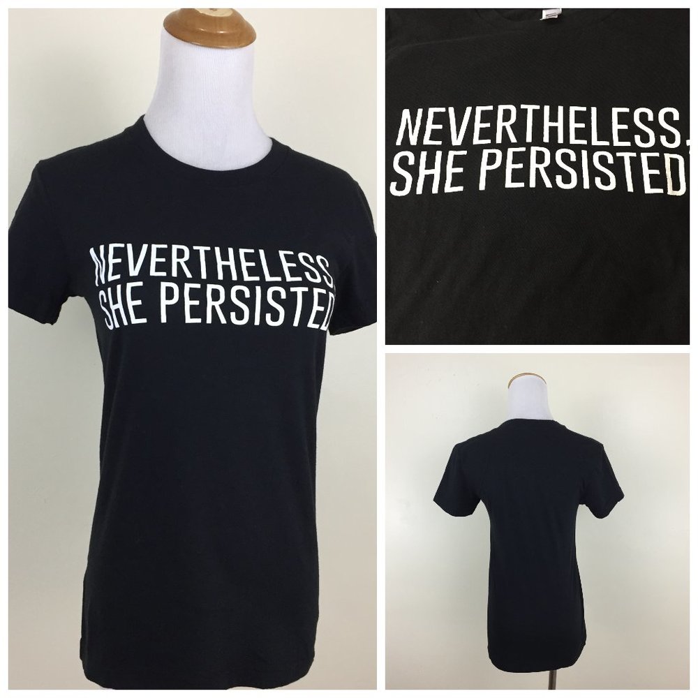 AMERICAN APPAREL Black White 'NEVERTHELESS SHE PERSISTED' Print Tee T-Shirt